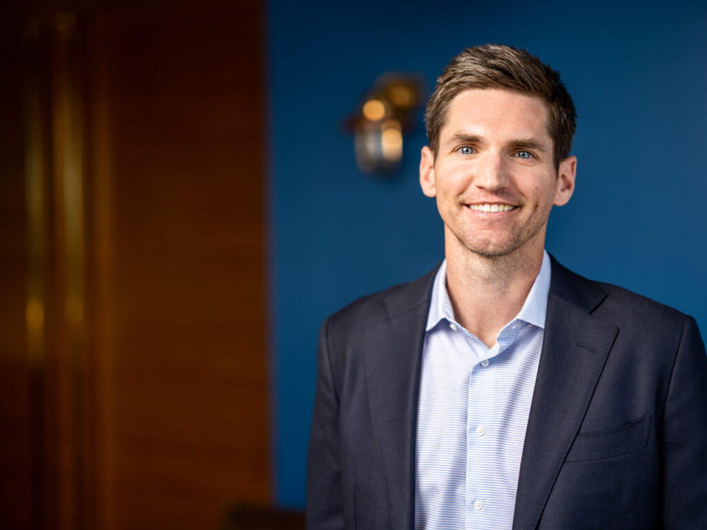 Banker corporate environmental portrait in a Los Angeles office.